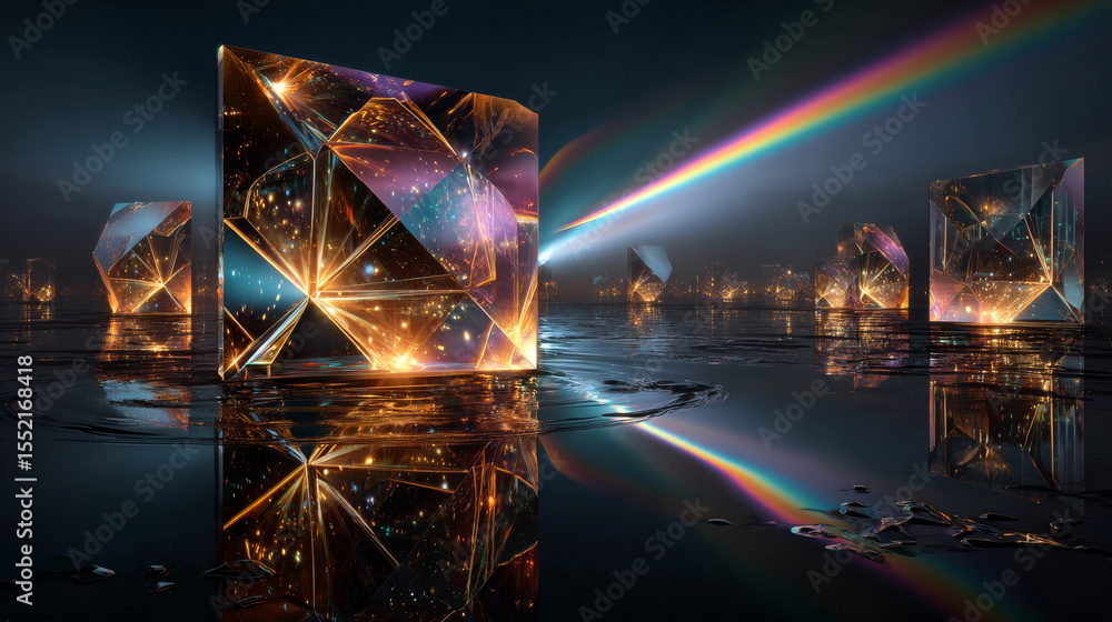 Poster horizontal background with rainbow flare effect. realistic 3d vector bg with abstract iridescent hol