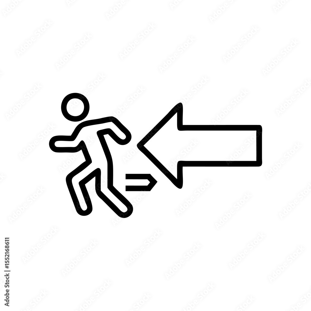 Poster handdrawn line art running figure emergency exit sign icon vector