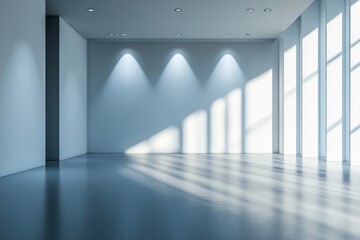 Fototapeta premium Spacious minimalistic interior with natural light and long shadows