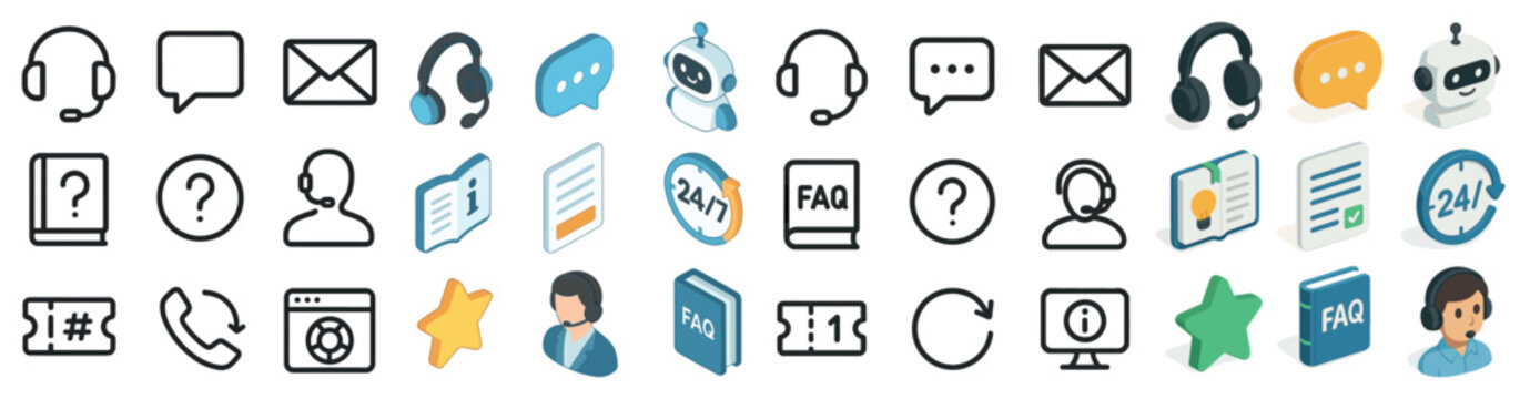 Customer service icons set &ndash; isometric, chat, support and communication symbols