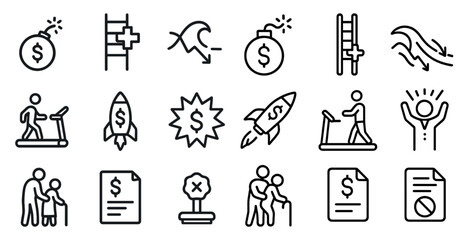 Fototapeta premium Finance and innovation outline icons set – linear, business, money management tools