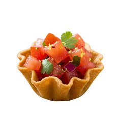 Appetizer Fresh Tomato Salsa in Crispy Pastry Cups on transparent background