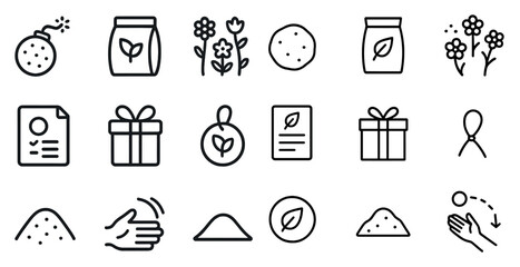 Fototapeta premium Gardening and nature line icons set – outline, linear, plant and eco symbols