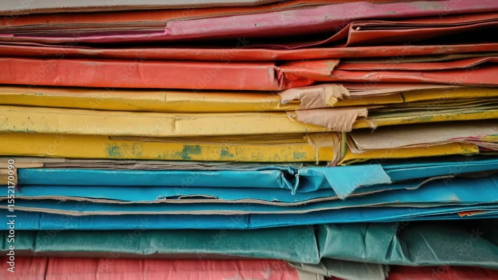 Poster a pile of colorful sheets stacked one on top of the other