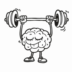 Cartoon Brain Lifting Weights: Fitness, Mind Power Illustration