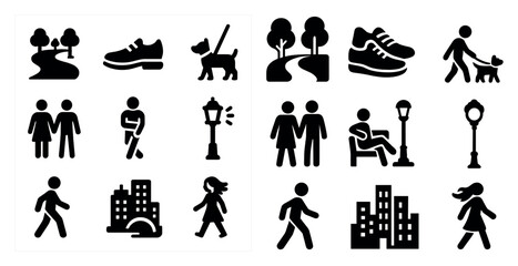 Outdoor activities silhouette icons set – solid, filled, nature and leisure graphics