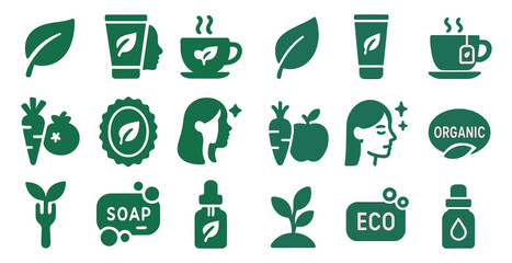 Organic and natural silhouette icons set &ndash; eco, green, environment symbols