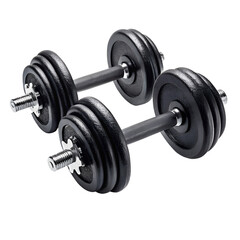 Naklejka premium Pair of Black Cast Iron Dumbbells on White Background