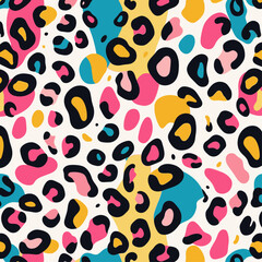A colorful abstract leopard print pattern on a light background