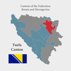 Obraz premium Vector map of Bosnia Herzegovina -Tuzla Canton