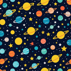Space background Planets and stars in a bluetoned cosmos