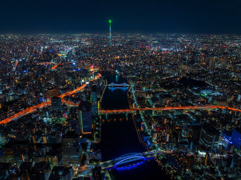 Aerial view Tokyo at night 