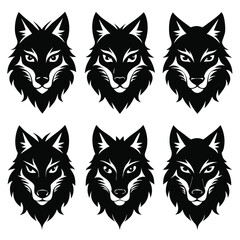 Obraz premium Howling Wolf Head Vector Set – Stylized Wild Wolf Logo Illustration