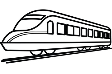 Modern High Speed Train Illustration, Streamlined Design on Rails, Black and White