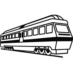 Outlined Train Illustration Featuring Multiple Windows And Detailed Wheels, Perspective View