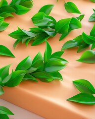 Green Tea Leaves Scattered on Kraft Paper Background