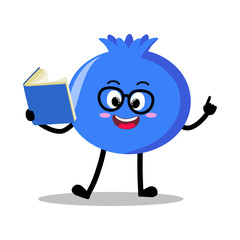 Cute Hand Drawn blueberry reading a book