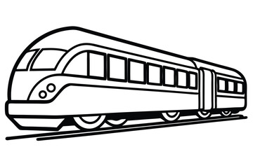 Black and White Line Art Depiction of a Modern Train on Tracks