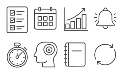 Digital productivity icons set – outline, task management and efficiency symbols