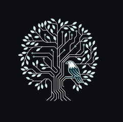 Vector Tree Emblem Neural Circuit Branches & Highlighted Nodes
