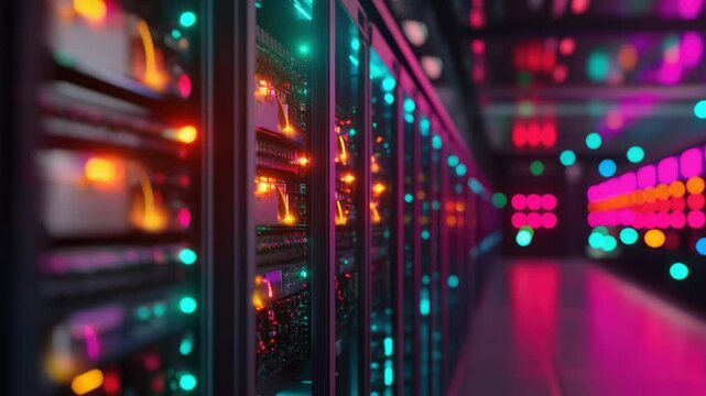 Row of servers in a modern data center facility, providing efficient and reliable computing resources