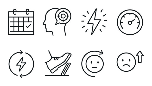 Behavioral icons set – linear, actions and habits graphical symbols collection