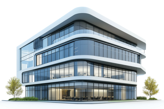 High-Rise Business Buildings on White Background