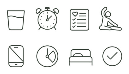 Minimal habit icons set – line, lifestyle and routine symbols for daily planners