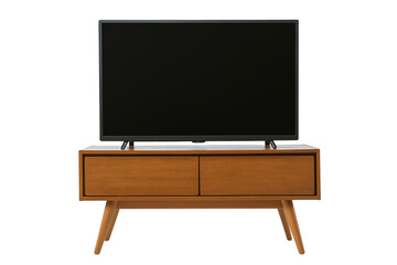Modern tv set on wooden stand with transparent background