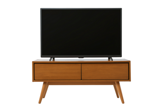 Modern tv set on wooden stand with transparent background