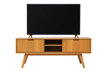 Home Media Setup with TV and Wooden Console Transparent