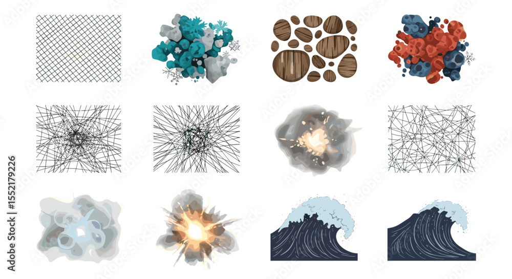 Poster a collection of twelve abstract themed illustrations featuring diverse patterns and textures display