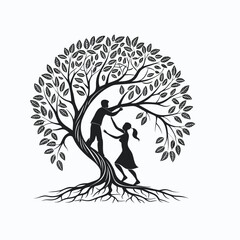 Symmetric Dual-Tree Circuit Logo Branches Connecting via Glowing Synapse Nodes.