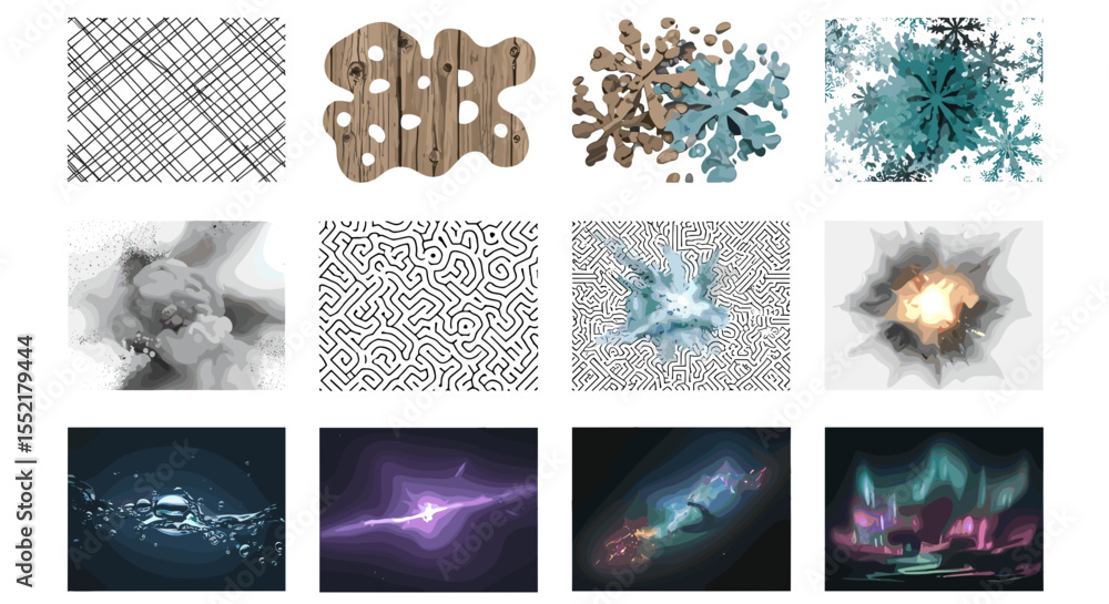 Aufkleber a collage of various abstract images including patterns textures and natural phenomena artfully arra