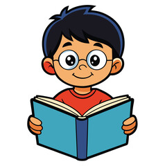 little boy reading a book