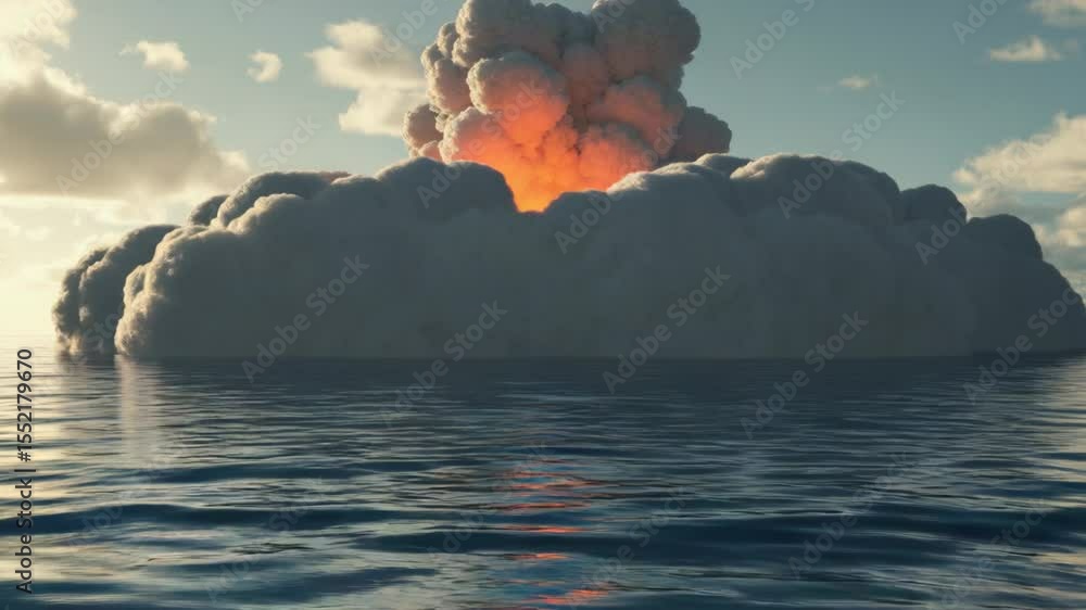 Poster A large cloud of smoke rises from the ocean floor, with no visible source or context