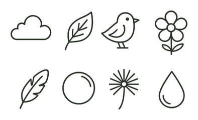 Floating nature icons set – outline, simple and minimalist environmental symbols