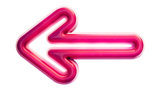 Pink neon left arrow isolated on a white background png ai generated