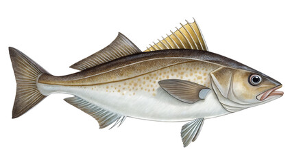 Fototapeta premium Haddock isolated on a white background PNG. AI GENERATED