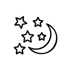 Handdrawn Crescent Moon and Stars Night Sky Space Line Art vector