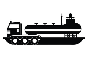 Silhouette Illustration of a Tanker Truck and its Load for Liquid Material