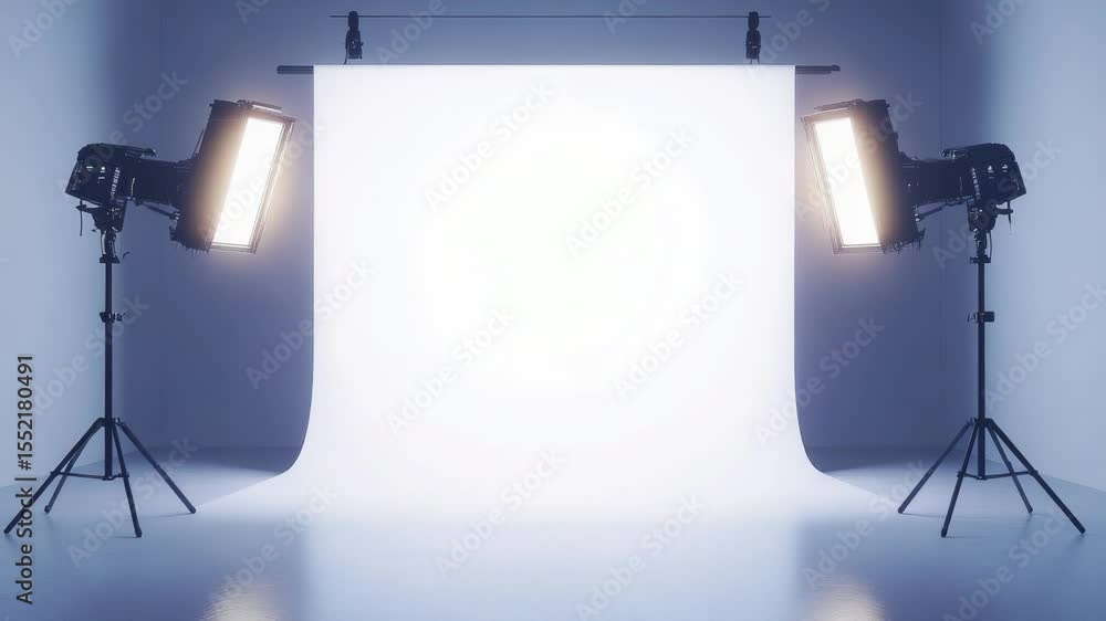 Aufkleber studio setup with two lights on a white backdrop