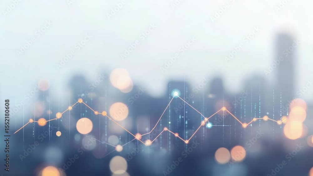 Poster Urban landscape with a blurred city view and a line graph overlay, suitable for use in data visualization or urban planning contexts