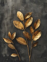 Glistening golden leaves shine against a textured dark background, creating a striking contrast and a sense of luxurious fall decor.