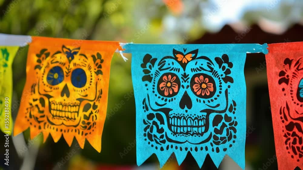Poster A collection of vibrant flags suspended from a thin line, perfect for adding a pop of color to your design or illustration
