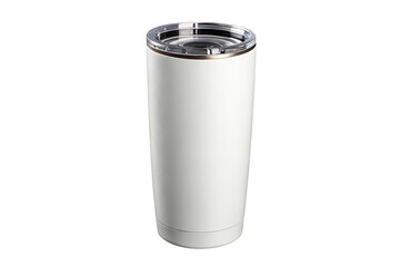 Modern white insulated tumbler with clear lid isolated on transparent background
