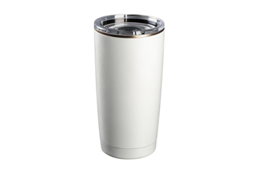 Modern white insulated tumbler with clear lid isolated on transparent background