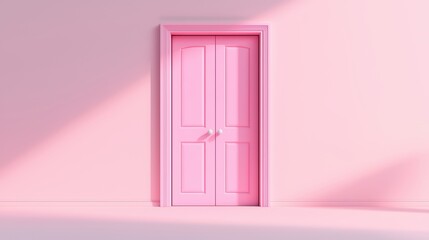 Charming Pink Double Door with Shadow in Minimalist Room Setting for Modern Aesthetic Design