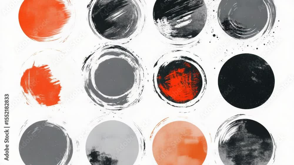 Poster a collection of distinct circular shapes, including geometric and organic forms