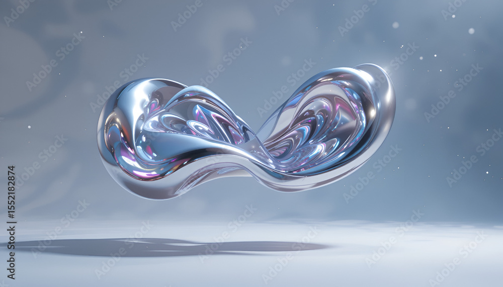 Aufkleber a shiny abstract chrome sculpture floats gracefully against a soft, dreamy backdrop with subtle colo